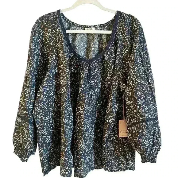 A.N.A (A New Approach) Rowan Ditsy Floral Navy Balloon Sleeves Blouse 2X NWT - Picture 1 of 11